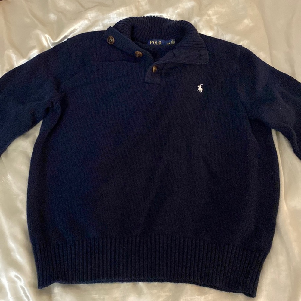 Polo Ralph Lauren dark blue collared sweater w/ brown buttons